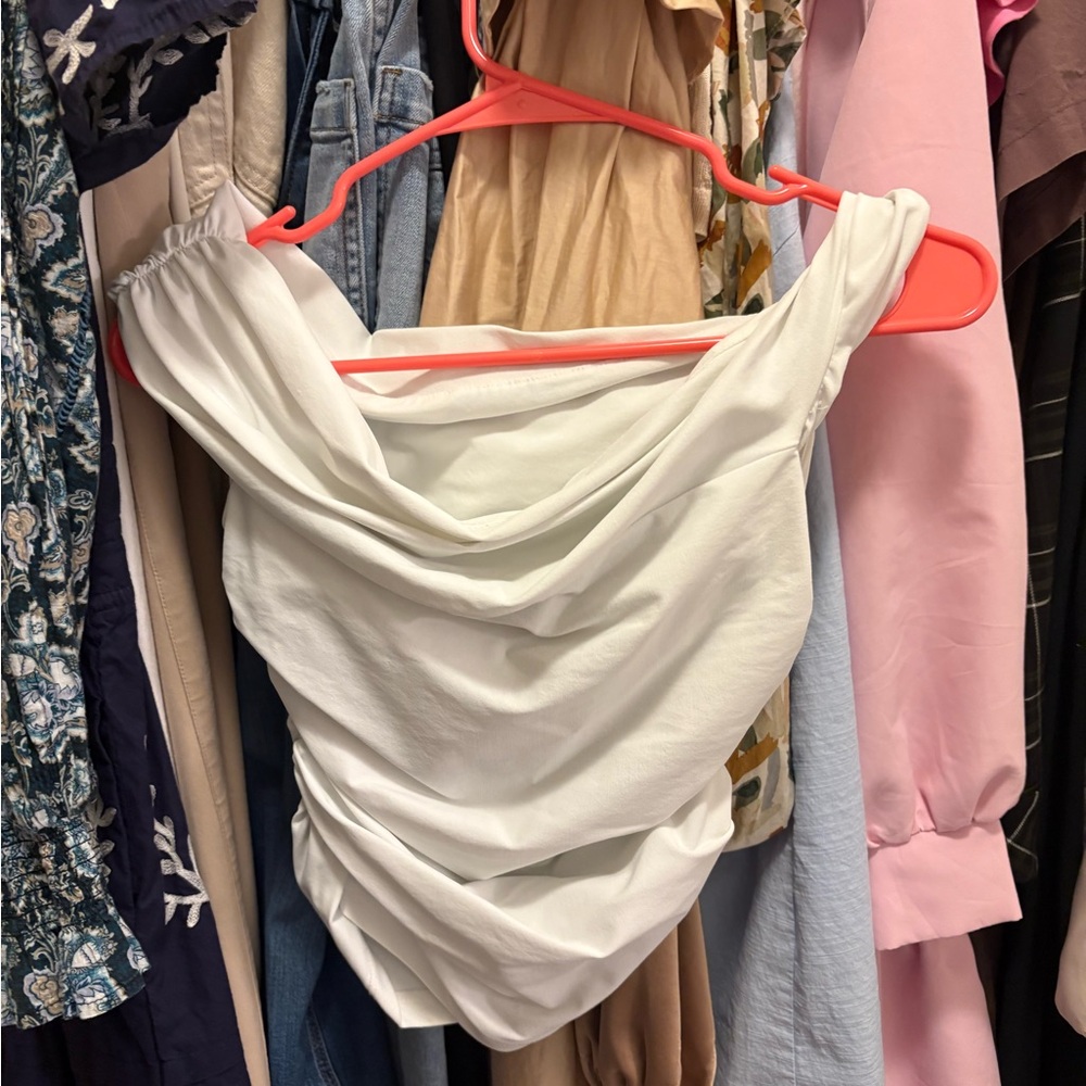 Elegant White Drape Top Zara Off Shoulder